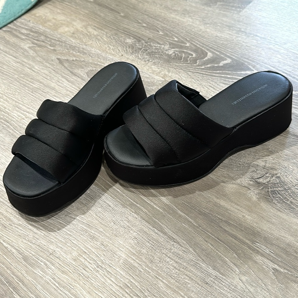 Black platform wedge slide sandal
